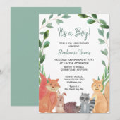 Invitation C'est un Baby shower d'animaux boisés (Devant / Derrière)
