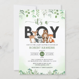 Invitation C'est un baby shower d'animaux boisés de la forêt