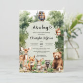 Invitation C'est un baby shower d'animaux de bois rustique (Debout devant)