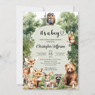 Invitation C'est un baby shower d'animaux de bois rustique