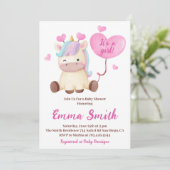 Invitation C'est un Baby shower d'aquarelle Girl Unicorn (Debout devant)