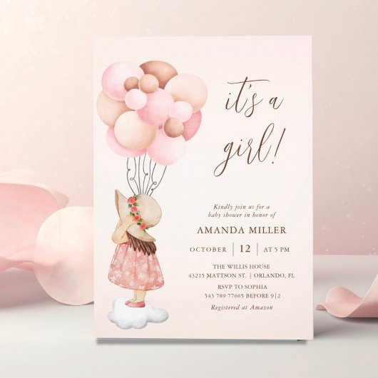 Invitation C'est un Baby shower d'aquarelle pour fille et un 