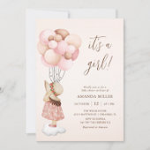 Invitation C'est un Baby shower d'aquarelle pour fille et un  (Devant)