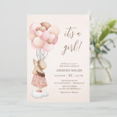 Invitation C'est un Baby shower d'aquarelle pour fille et un  (Debout devant)