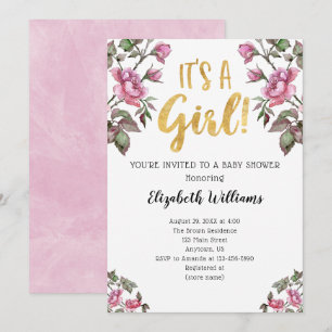 Invitation C'est un Baby shower d'aquarelle rose fille
