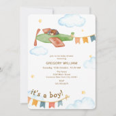 Invitation C'est un Baby shower d'avion de Garçon Bear (Devant)