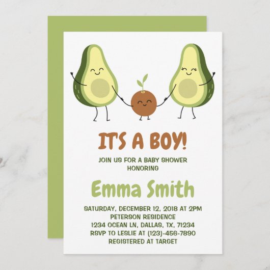 Invitation C'est un Baby shower d'Avocado mignonne à plaid (Devant / Derrière)