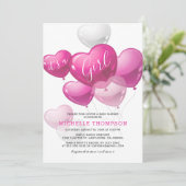 Invitation C'est un Baby shower de ballon de coeur de fille (Debout devant)