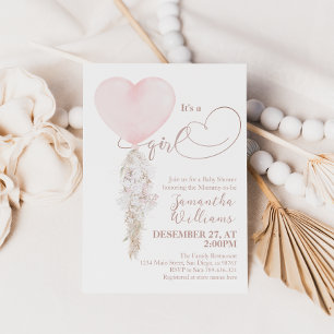Invitation C'est un Baby shower de ballon de coeur rose fille