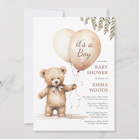 Invitation C'est un Baby shower de Ballons d'ours en peluche (Devant)