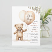 Invitation C'est un Baby shower de Ballons d'ours en peluche (Debout devant)