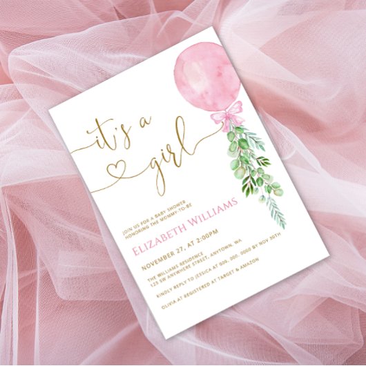 Invitation C'est un Baby shower de ballons rose fille