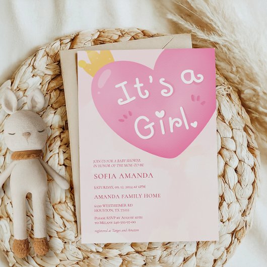 Invitation C'est un Baby shower de ballons rose fille