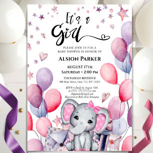 Invitation C'est un Baby shower de ballons roses d'éléphants