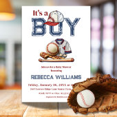 Invitation C'est un Baby shower de baseball Bleu Garçon