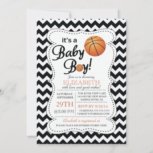Invitation C'est un Baby shower de basket-ball pour bébé garç (Devant)