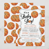 Invitation C'est un Baby shower de basket-ball pour bébé garç (Devant / Derrière)