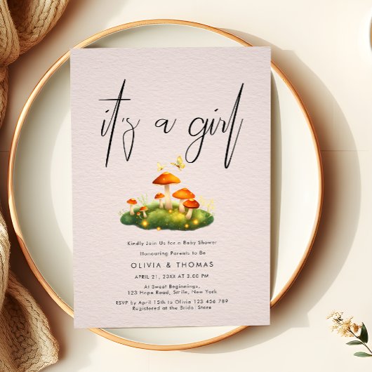 Invitation C'est un Baby shower de bois de champignon magique