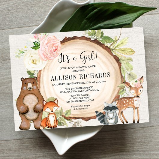 Invitation C'est un baby shower de bois rustique fleuri