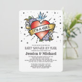 Invitation C'est un Baby shower de coeur de tatouage de fille (Debout devant)