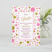 Invitation C'est un Baby shower de Confetti rose fille (Debout devant)
