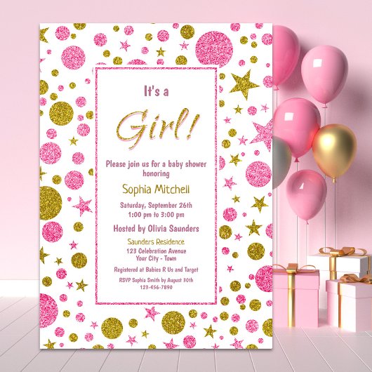 Invitation C'est un Baby shower de Confetti rose fille