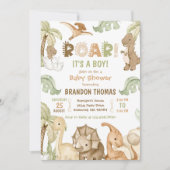 Invitation C'est un Baby shower de dinosaure d'aquarelle pour (Devant)