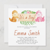 Invitation C'est un Baby shower de dinosaure d'aquarelle pour (Devant)