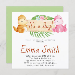 Invitation C'est un Baby shower de dinosaure d'aquarelle pour