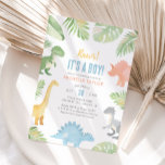 Invitation C'est un Baby shower de dinosaure d'aquarelle pour<br><div class="desc">Invitations amis et famille à partager dans la joie de votre petit à l'arrivée avec cette invitation baby shower,  avec des dinosaures aquarelle et la verdure tropicale.</div>