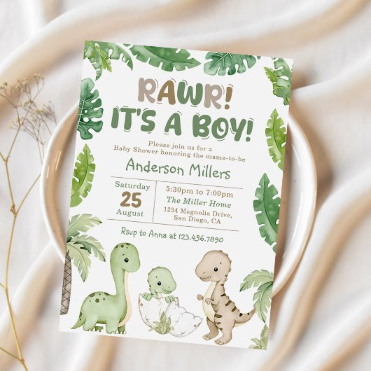 Invitation C'est un Baby shower de dinosaure d'aquarelle pour