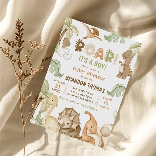 Invitation C'est un Baby shower de dinosaure d'aquarelle pour