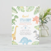 Invitation C'est un Baby shower de dinosaure d'aquarelle pour (Debout devant)