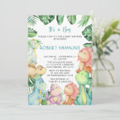Invitation C'est un Baby shower de dinosaures (Debout devant)