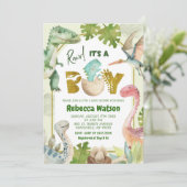 Invitation C'est un Baby shower de dinosaures (Debout devant)