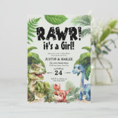 Invitation C'est un Baby shower de dinosaures éditable pour f (Debout devant)