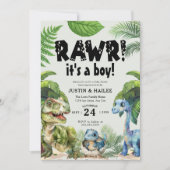 Invitation C'est un Baby shower de dinosaures éditable pour g (Devant)