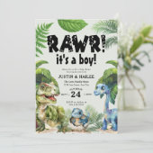 Invitation C'est un Baby shower de dinosaures éditable pour g (Debout devant)