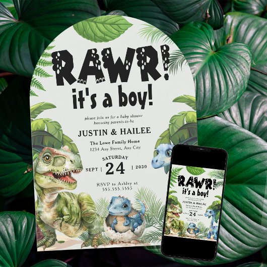 Invitation C'est un Baby shower de dinosaures éditable pour g