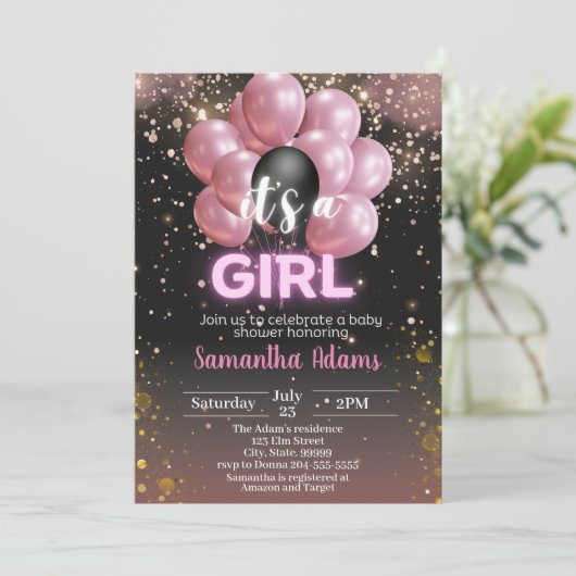 Invitation C'est un Baby shower de fille (Debout devant)