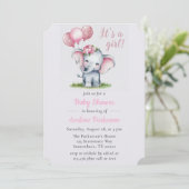 Invitation C'est un Baby shower de fille à peinture Eléphant  (Debout devant)