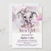 Invitation C'est un Baby shower de fille de bébé d'éléphant (Devant)