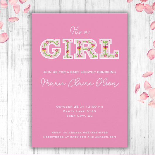 Invitation c'est un baby shower de fille, de fleurs et de pap
