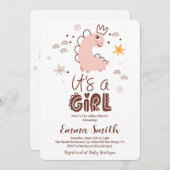 Invitation C'est un Baby shower de fille dinosaure (Devant / Derrière)