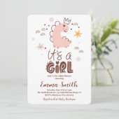 Invitation C'est un Baby shower de fille dinosaure (Debout devant)