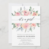 Invitation C'est un baby shower de fille fleurie et verdoyant (Devant)