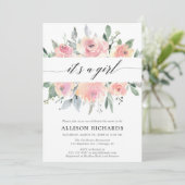 Invitation C'est un baby shower de fille fleurie et verdoyant (Debout devant)