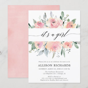 Invitation C'est un baby shower de fille fleurie et verdoyant