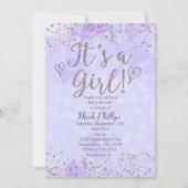 Invitation C'est un Baby shower de fille Purple & Silver Invi (Devant)