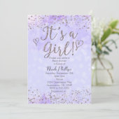 Invitation C'est un Baby shower de fille Purple & Silver Invi (Debout devant)